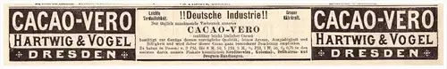 original Werbung - 1891 - Cacao Hartwig & Vogel in Dresden , Kakao !!!