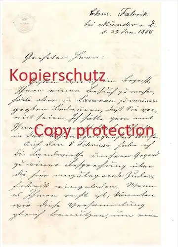 uralter Brief , Chemische Fabrik in Bad Münder am Deister , Lauenau , 1880 !!!!