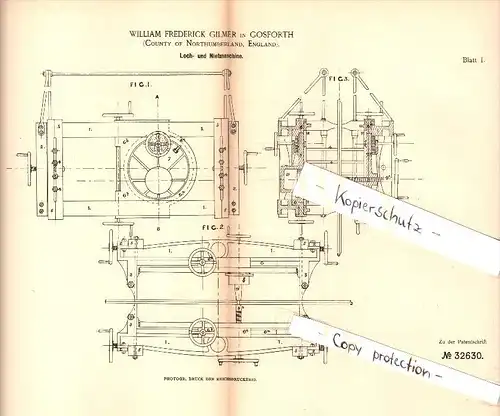 Original Patent - W. Gilmer in Gosforth , England , 1884 , Punching and riveting machine  !!!