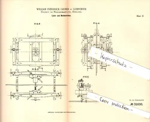 Original Patent - W. Gilmer in Gosforth , England , 1884 , Punching and riveting machine  !!!