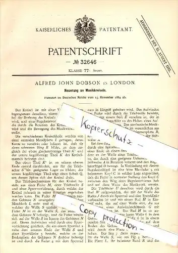 Original Patent - Alfred John Dobson in London , 1884 , music centrifugal , gyroscope , Kreisel , Musikkreisel !!!