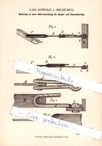 Original Patent  - Carl Rowold in Meuselwitz , 1885 , Rührvorrichtung für Dampföfen !!!