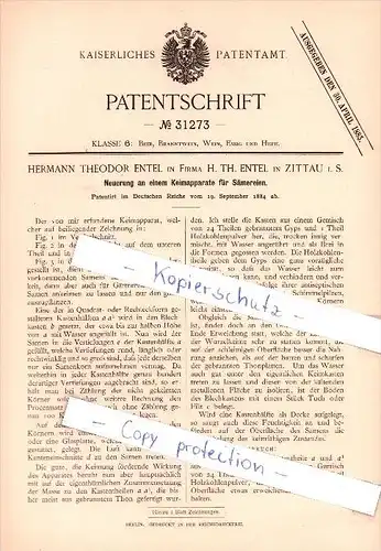 Original Patent  -  Th. Entel in Zittau i. S. , 1884 , Keimapparat für Sämereien , Floristik , Blumen !!!
