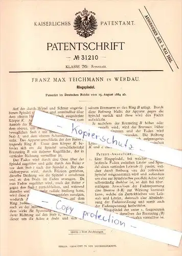 Original Patent  - Franz Max Teichmann in Werdau , 1884 , Ringpinsel !!!