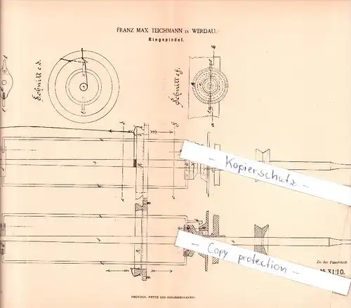 Original Patent  - Franz Max Teichmann in Werdau , 1884 , Ringpinsel !!!