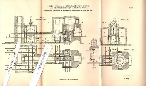 Original Patent - J. Trassl in Warmensteinach und H. Lindner in Fichtelberg , 1887 , Platten aus Glas , Basalt !!!