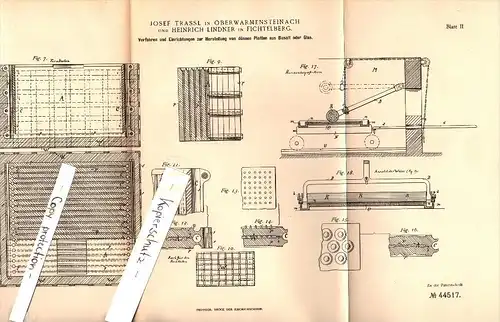 Original Patent - J. Trassl in Warmensteinach und H. Lindner in Fichtelberg , 1887 , Platten aus Glas , Basalt !!!