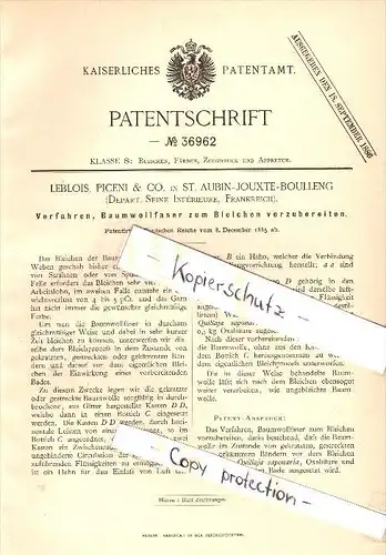 Original Patent - Leblois & Piceni à Saint Aubin Jouxte Boulleng ,1885 , Le blanchiment du coton, Saint-Aubin-lès-Elbeuf