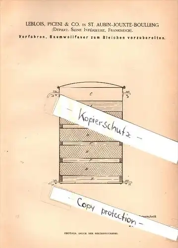 Original Patent - Leblois & Piceni à Saint Aubin Jouxte Boulleng ,1885 , Le blanchiment du coton, Saint-Aubin-lès-Elbeuf