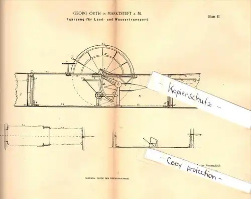 Original Patent - Georg Orth in Marktsteft a.M. b. Kitzingen , 1887 , Fahrzeug für Transport , Schiff , Marktbreit !!!