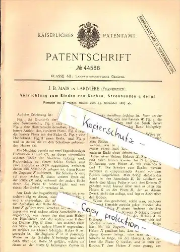 Original Patent - J.B. Mais à Lariviere , 1887 , Appareil pour lier la paille , Gironde , agriculture !!!