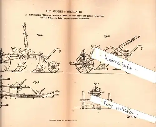 Original Patent - R. Wermke in Heiligenbeil / Mamonowo , 1886 , Hilfsrahmen für Pflüge , Landwirtschaft , Rußland !!!