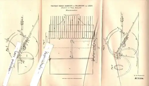 Original Patent - Th. Ramsden in Bramhope near Leeds , 1884 , Rake for horses , agriculture !!!