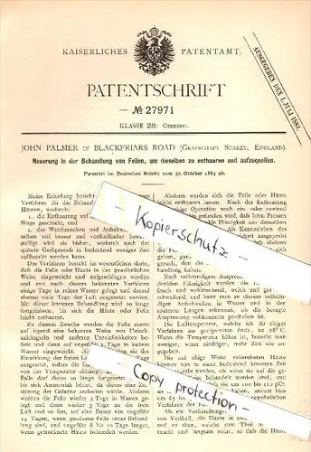 Original Patent  - John Palmer in Blackfriars Road , 1883 , treatment of fur , tanning !!!