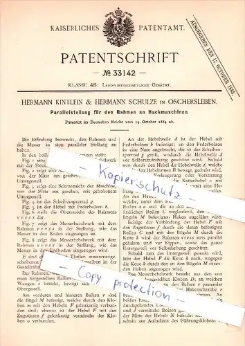 Original Patent  - H. Kintlein & H. Schulze in Oschersleben , 1884 , Parallelstellung für den Rahmen !!!