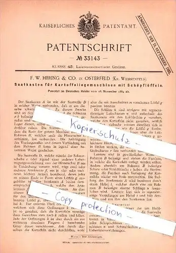 Original Patent  - F. W. Hering & Co. in Osterfeld  , 1884 , Saatkasten für Kartoffellegemaschinen !!!