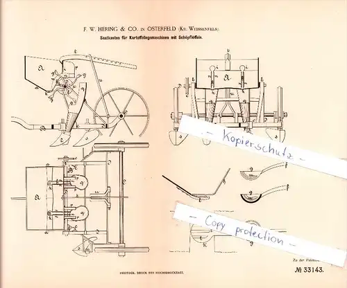 Original Patent  - F. W. Hering & Co. in Osterfeld  , 1884 , Saatkasten für Kartoffellegemaschinen !!!