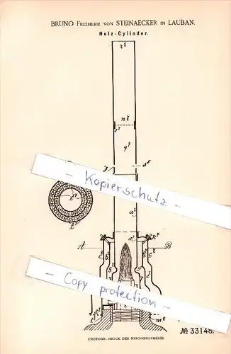 Original Patent  - Bruno Freiherr von Steinaecker in Lauban / Lubán , 1883 , Heiz - Zylinder , Lampe !!!