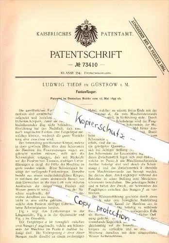 Original Patent - Ludwig Tiede in Güstrow i. Mecklenburg , 1893 , Funkenfänger für Eisenbahn , Lokomotive , Lok !!!