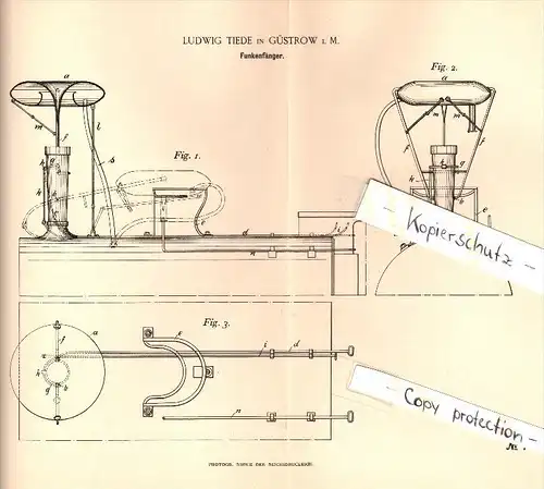 Original Patent - Ludwig Tiede in Güstrow i. Mecklenburg , 1893 , Funkenfänger für Eisenbahn , Lokomotive , Lok !!!