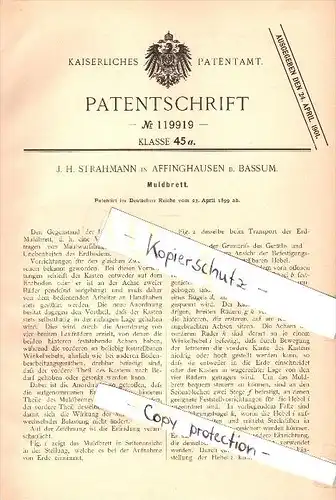 Original Patent - J.H. Strahmann in Affinghausen b. Bassum / Diepholz , 1899 , Muldbrett m Landwirtschaft , Agrar !!!