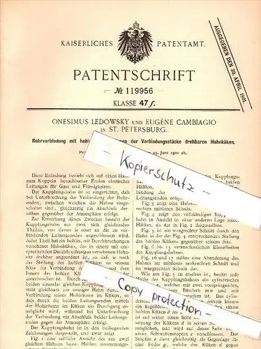 Original Patent - Onesimus Ledowsky und E. Cambiagio in St. Petersburg , Russland  , 1900 , Rohrverbindung , Metallbau !