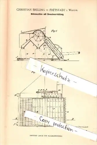 Original Patent - Christian Brilling in Freystadt i. Westpreußen / Kisielice ,1900, Mähmaschine , Landwirtschaft , Agrar