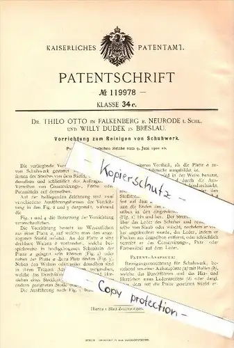 Original Patent - Dr. T. Otto in Falkenberg / Niemodlin b. Neurode i. Schlesien ,1900, Reiniger für Schuhe , Nowa Ruda