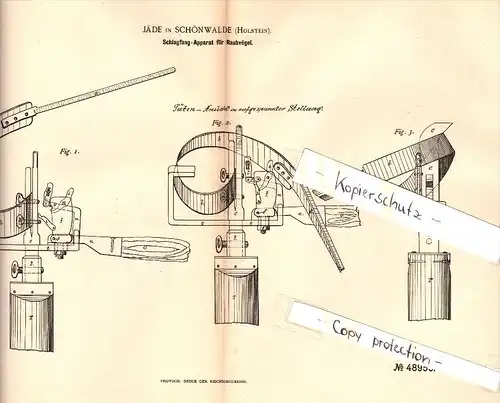 Original Patent - Jade in Schönwalde am Bungsberg , 1888 , Fangapparat für Raubvögel , Vögel , Vogel , Holstein !!!