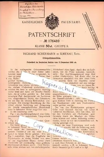 Original Patent - Richard Schermann in Ilmenau, Thür. , 1905 ,  Griesputzmaschine !!!