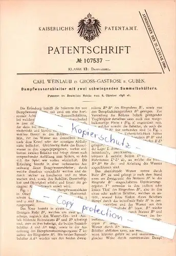 Original Patent - Karl Weinlaub in Groß Gastrose b. Guben , 1898 , Dampfkessel , Schenkendöbern !!!