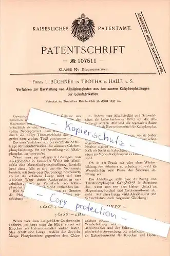 Original Patent - Firma L. Büchner in Trotha b. Halle a. S. , 1897 , Düngerbereitung , Dünger , Agrar !!!