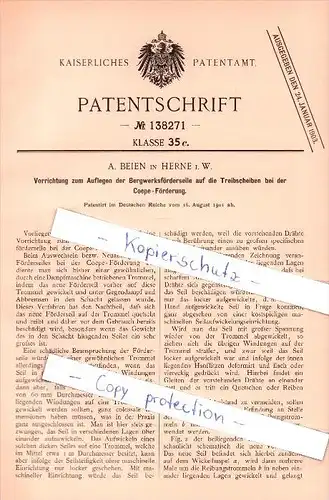 Original Patent - A. Beien in Herne i. W. , 1901 , Coepe - Förderung , Bergwerk !!!