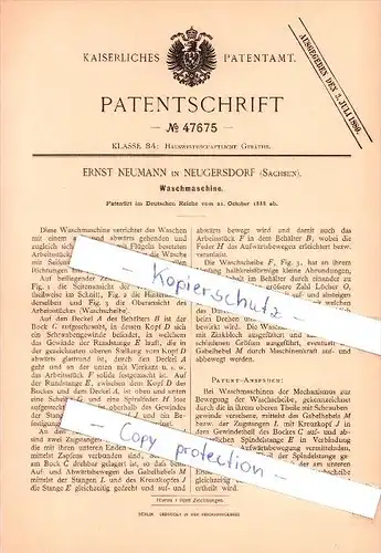 Original Patent - Ernst Neumann in Neugersdorf , Sachsen , 1888 ,  Waschmaschine !!!