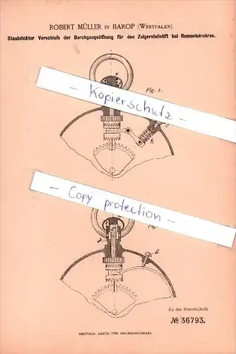 Original Patent - Robert Müller in Barop b. Dortmund , Westfalen , 1886 , Uhren , Uhrmacher !!!