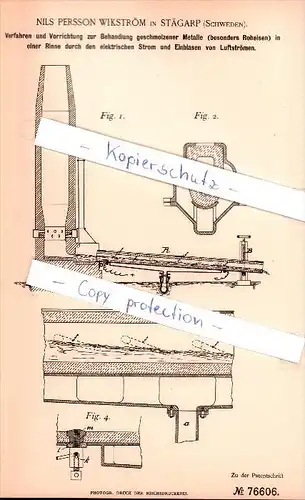 Original Patent - Nils Persson Winkström in Stägarp , Schweden , 1893 , Eisenerzeugung !!!