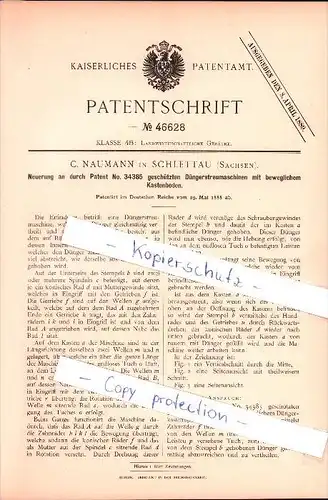 Original Patent - C. Naumann in Schlettau , 1888 , Düngerstreumaschine mit  Kastenboden , Dünger , Landwirtschaft !!!
