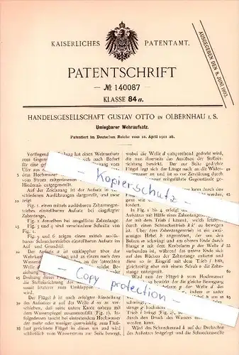 Original Patent -  Handelsgesellschaft Gustav Otto in Olbernhau , 1901 , Umlegbarer Wehraufsatz , Wehr , Stau , Stausee