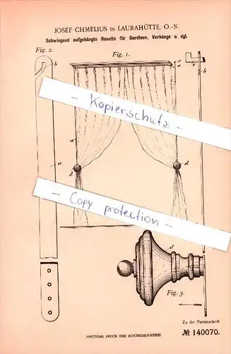 Original Patent - Josef Chmelius in Laurahütte , O.-S. , 1902 ,  Schwingend aufgehängte Rosette für Gardinen!!!