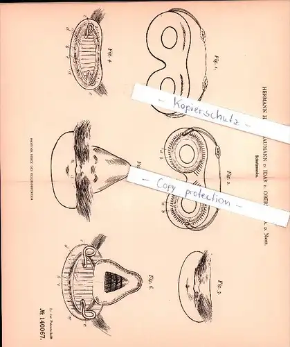 Original Patent - Hermann Hugo Baumann in Idar b. Oberstein  , 1902 , Schutzmaske  !!!