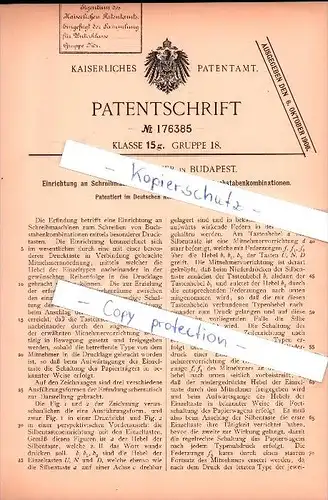 Original Patent - Johann von Pauer in Budapest , 1905 , Buchstabenkombinationen auf Schreibmaschinen  !!!