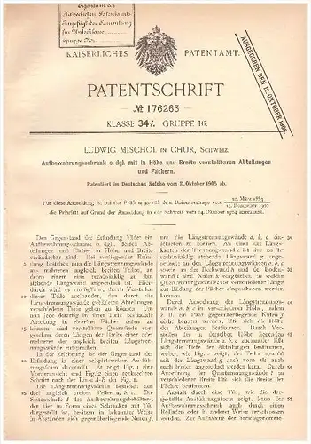 Original Patent -  Ludwig Mischol in Chur , 1905 , verstellbarer Aufbewahrungsschrank , Möbel , Schrank , Churwalden !!!