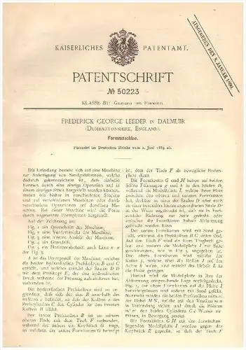 Original Patent - F. George Leeder in Dalmuir , Dunbartonshire , 1889 , Molding machine, foundry , Clydebank !!!