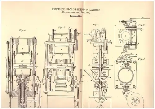 Original Patent - F. George Leeder in Dalmuir , Dunbartonshire , 1889 , Molding machine, foundry , Clydebank !!!