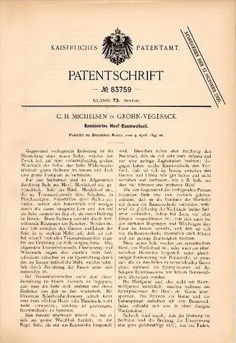 Original Patent - C.H. Michelsen in Grohn - Vegesack , 1895 , Hanf - Baumwollseil , Seilerei , Baumwolle !!!