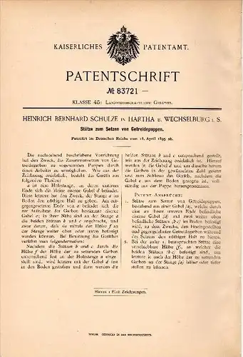 Original Patent - H. Schulze in Hartha b. Wechselburg i.S., 1895, Setzen von Getreidepuppen , Landwirtschaft , Getreide