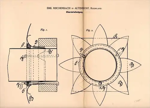 Original Patent - Emil Reichenbach in Altendorf b. Meckenheim , 1895 , Ofenrohr - Befestigung , Heizungsbau , Ofen !!!