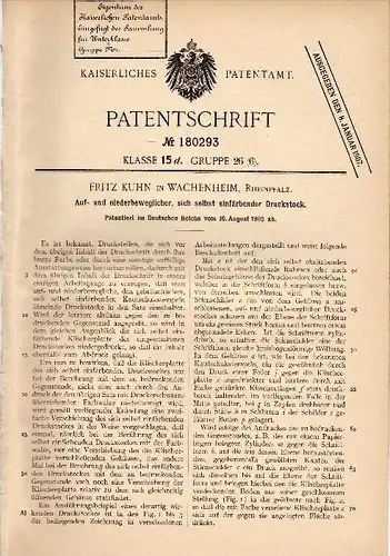 Original Patent - Fritz Kuhn in Wachenheim , 1905 , Druckstock für Druckerei , Druck , Weinstraße !!!