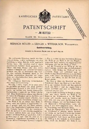 Original Patentschrift - H. Müller in Leingen b. Weyerbusch , 1895 , Gaslötapparat , Metallbau , Westerwald !!!