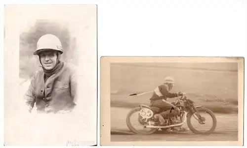 2 Fotos Bahnrennen München um 1920 , mit Autograph , Motorrad , Sandbahn , Speedway , Grasbahn !!!